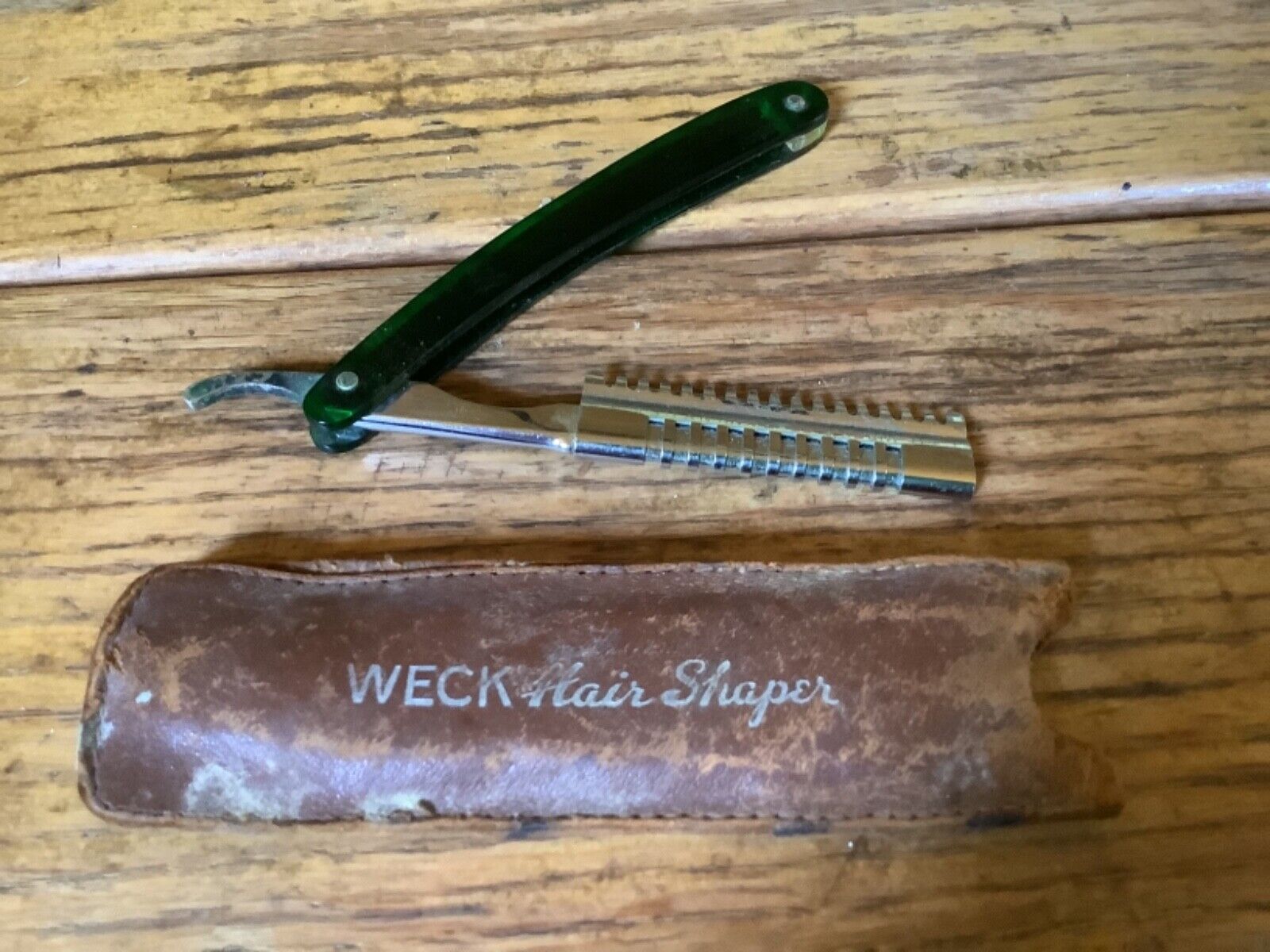 Vintage E. WECK Co. Hair Shaper Translucent Handle w/Leather Case