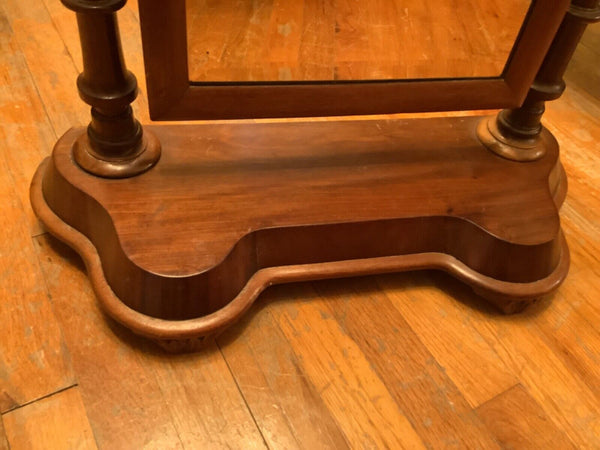 Antique Vtg Wood Vanity Shaving Stand Dresser Table Top Swivel Beveled Mirror