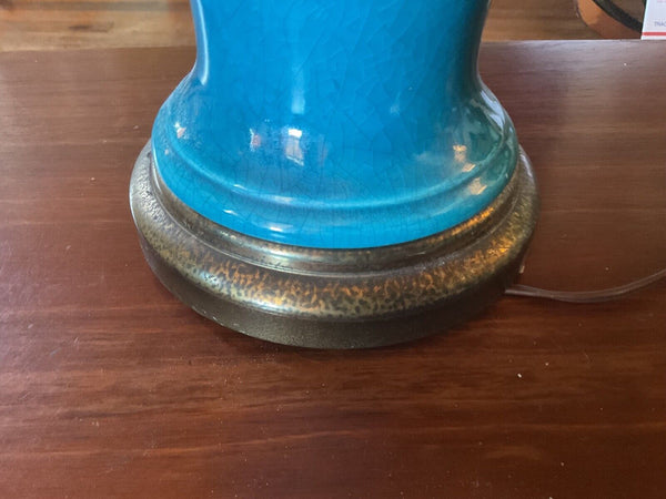 Vtg  MCM mid century modern blue turquoise Ginger Jar Style Ceramic table lamp