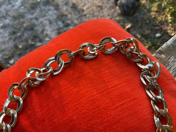 Vintage Monet Signed Silvertone Double Curb Link Chain Necklace gold tone
