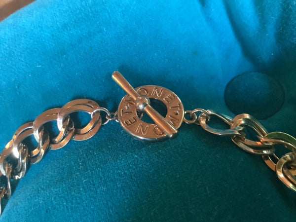 Monet Vintage Chain Necklace choker Brushed Gold Shiny Linked Chunky Signed