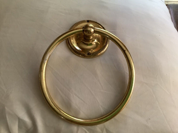 Vintage Polished Brass Gold Color Towel Ring Holder hanger Bath made in Italy