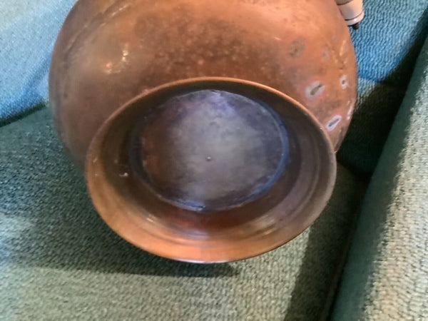 Vintage Large Copper brass Coal Scuttle Bucket Delft Porcelain Lion Handle