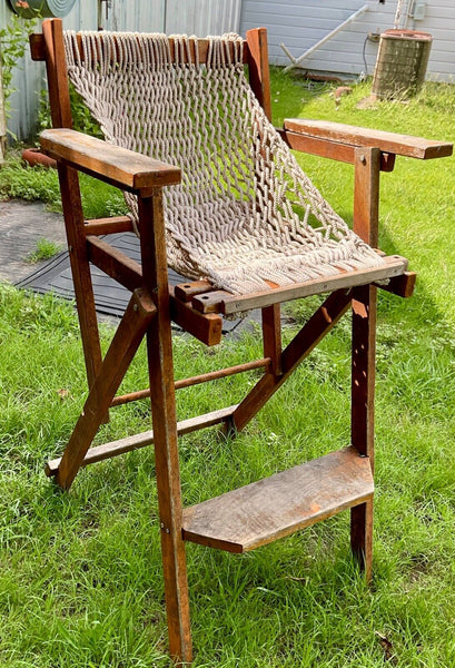 Vintage rare Hatteras Hammocks Woven Rope stool chair seat wood wooden