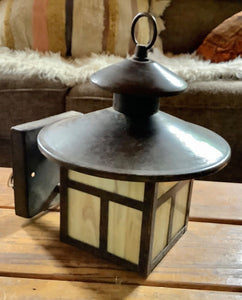 Vintage Arts & Crafts Porch Light Lantern Sconce  Slag Glass Tudor Wall Lamp