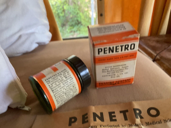 VINTAGE penetrol medicine glass bottle in box vapor rub cold chest