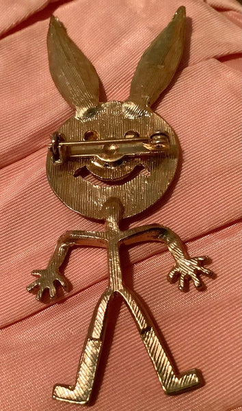 Vintage Rhinestone Easter Bunny Rabbit Brooch Pin costume jewelry