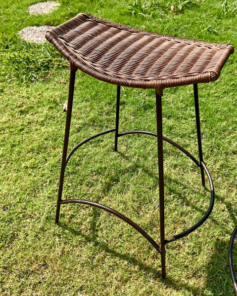 Vtg pair Arthur Umanoff Bars Stool Mid Century Modern Wrought Iron Wicker Boho