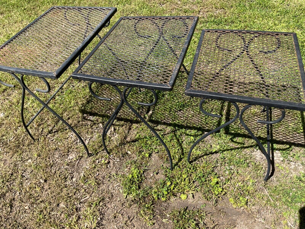 Mid Century Modern Wrought Iron Nesting end side Tables Vintage Patio Furniture