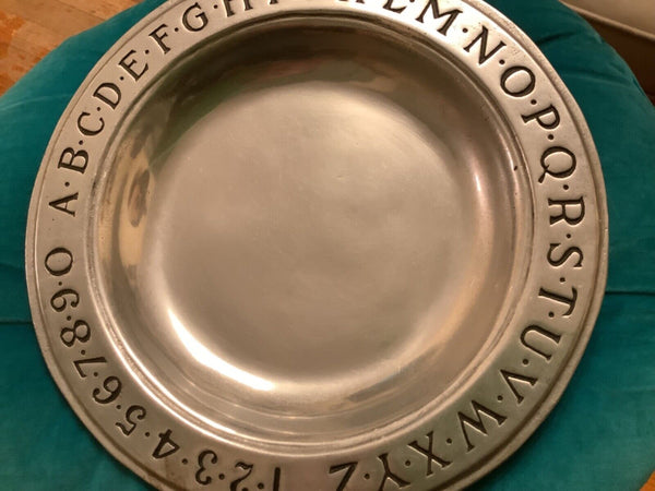 Vintage Wilton Armetale Pewter Childs 9" Plate/Bowl ABC Alphabet 123 Numbers