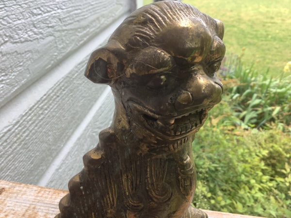 Vintage Chinese Brass Foo Dog Lion Protector Statue Feng Shui Door bookend