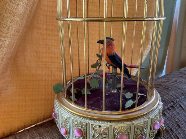 Vtg Robert & Otto Eschle Automaton Singing red  Bird birdcage cage