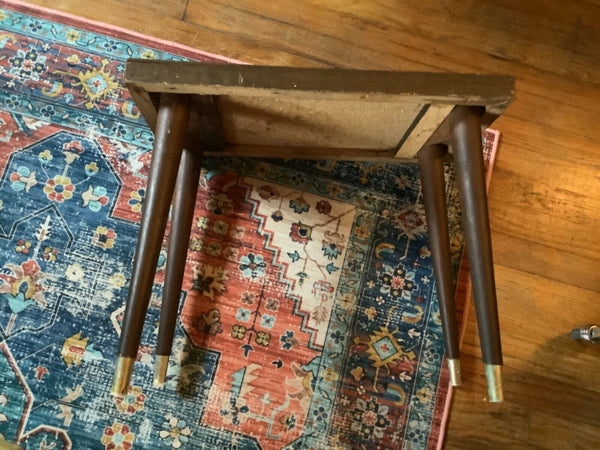 Vintage Mid Century Modern End Side Table 1960s Formica Top Wood Tapered Legs