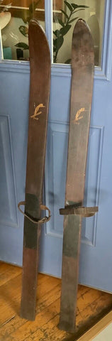 Vintage Wooden 46”  Long Snow Skis Patina POINTED TIPS GREGG