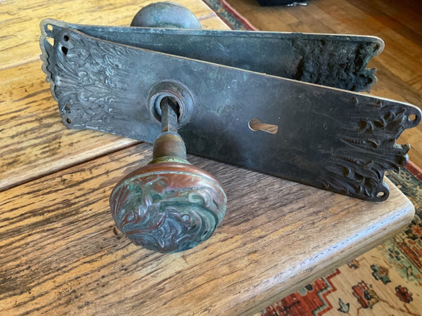 Vintage antique set door Knobs doorknobs with plates brass bronze Texas church