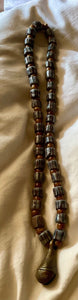 Striped blue stone brown stone  Stoned w/ brass bell Pendant Necklace choker