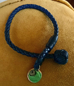 Auth BOTTEGA VENETA Bracelet Leather blue Intrecciato Silver Charm Made in Italy