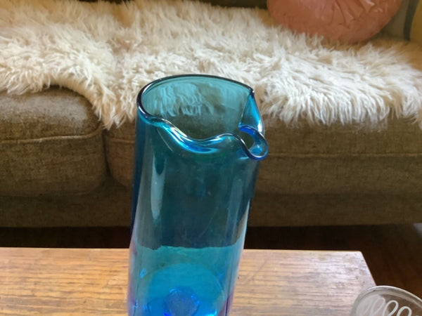 Vintage Mid Century stretch blue Modern Blenko  Vase