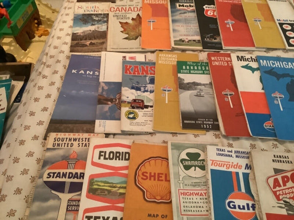 Vtg Road Maps From States USA Lot 82 Shell Phillips 66 gulf some 1950’s 1960’s