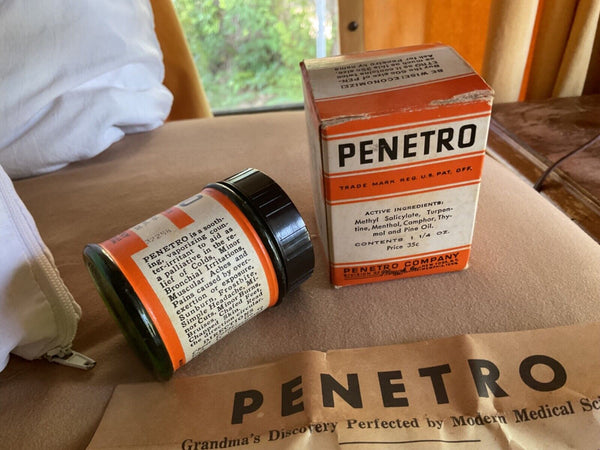 VINTAGE penetrol medicine glass bottle in box vapor rub cold chest