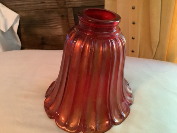 Vintage Mid-Century Ruby Red tulip floor table lamp glass shade iridescent