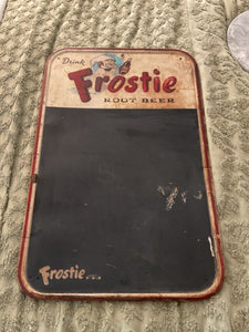 VINTAGE metal  FROSTIE ROOT BEER soda ADVERTISING SIGN BLACKBOARD