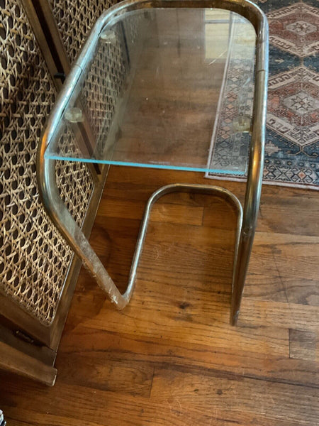 Vintage Milo Baughman Style Brass & Glass Cantilever Side End Table &Mirror