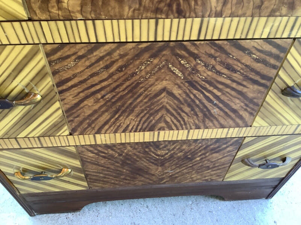 Vtg antique Art Deco Waterfall Highboy Dresser  chest of drawers pulls hardware