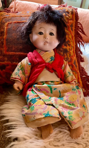 Vintage 12 composition doll Gofun Ichimatsu  jointed  antique Japanese Asian