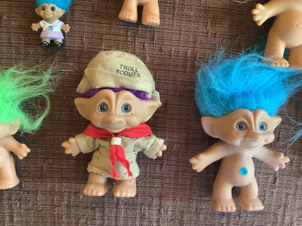 Vintage Ace Russ Novelty Treasure Troll Dolls  Jewel Belly Lot Of 11