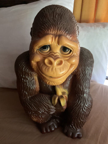 Vtg 1971 Happy Gorilla monkey Piggy Bank, New York Vinyl Products USA & Stopper