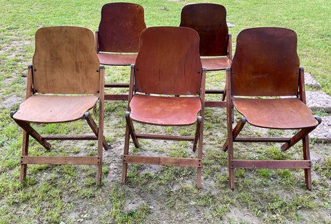 Vtg Mid Century 1940s US Norco American Seating Company Wooden Folding Chairs