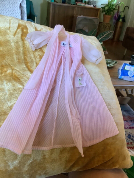 Vintage Barbie #965 Nighty Negligee Pink Robe Sheer Striped Long flowing