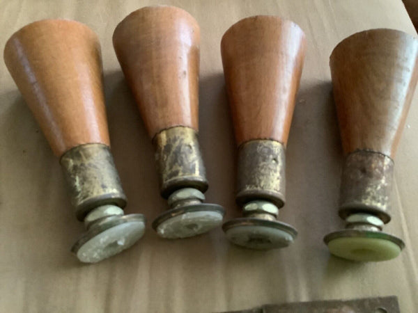 Set of 4 Vintage Mid Century Modern Tapered Wooden Legs Inches Brass Tips