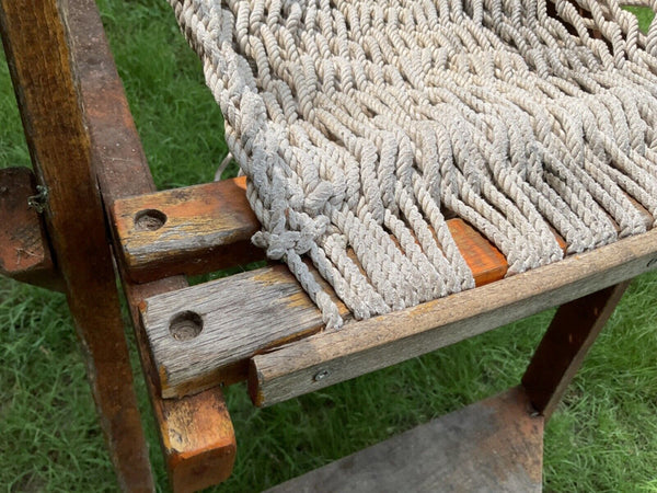 Vintage rare Hatteras Hammocks Woven Rope stool chair seat wood wooden