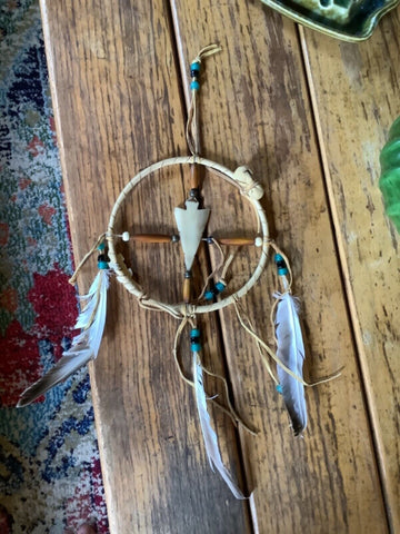 Vtg Native American Dream Catcher Mandala Handmade Southwest arrow head feather