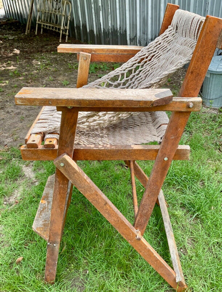 Vintage rare Hatteras Hammocks Woven Rope stool chair seat wood wooden