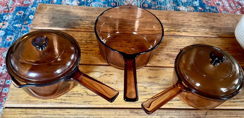 Vision Amber Pyrex Sauce Pan Pots 1L (2x) And 1.5 Corning Cookware With Lids