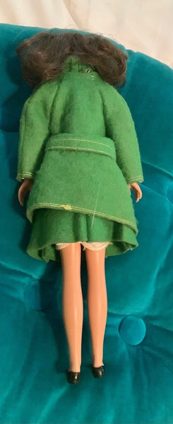 Vintage Barbie SKIPPER 1963 doll with Clothes green dress coat brunette