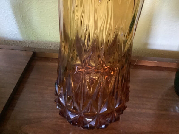 LE Smith Viking?  UNIQUE Amber Diamond Pattern Swung Stretched Glass Vase