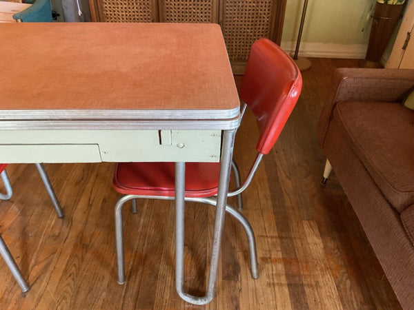 Vtg  pink Chrome Formica Dining kitchen Table Mid Century Modern leaves chairs