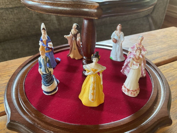 Vintage Franklin Mint Porcelain 12 Miniature Ladies of Fashion With Dome Display