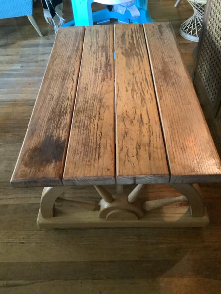 Mid Century Solid Oak Wagon Wheel Coffee Table  (CT39)