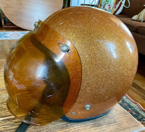 Vintage 1966 Yoder Pacer 79x Motorcycle Helmet size Unknown Rare gold Sparkle