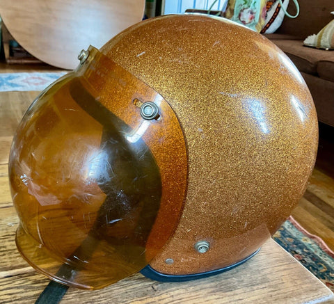 Vintage 1966 Yoder Pacer 79x Motorcycle Helmet size Unknown Rare gold Sparkle