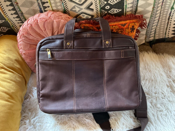 Samsonite Brown Thick  Soft Leather Briefcase Travel Bag Computer VTG