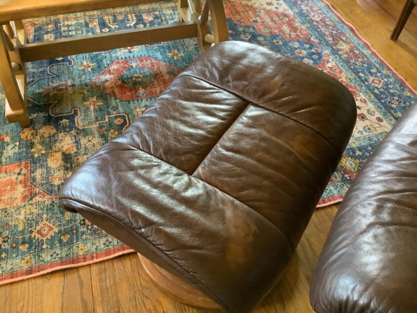 Ekornes Stressless "Chocolate" Leather Recliner Chair and Ottoman LARGE Reno