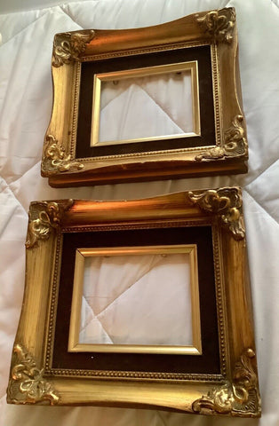 VINTAGE pair gold GILDED CARVEd  WOOD PICTURE FRAME red FELT LINED