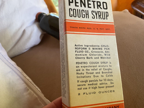 VINTAGE PENETRO  COUGH SYRUP glass medicine BOTTLE in box