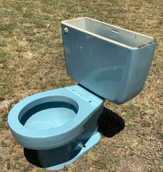Vintage Art Deco Regency Blue Mid century American Standard Toilet